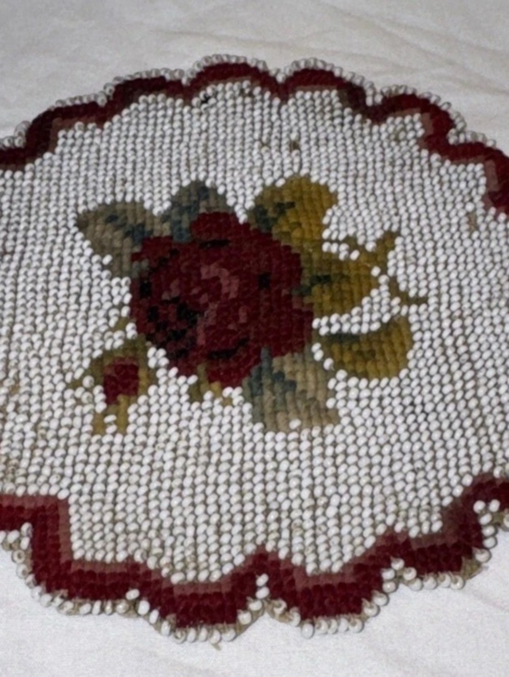 Antique seed bead doily